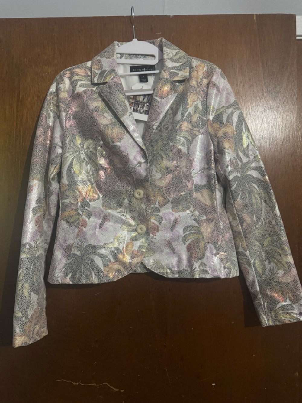 bagatelle Iridescent Floral Metallic Blazer - Silver with Pink & Gold Accents